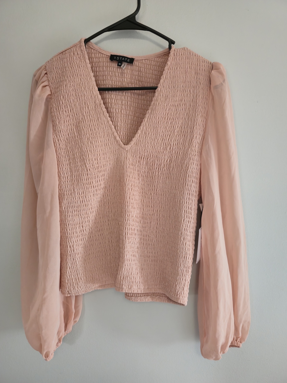 1. State Smocked V-Neck Blouse in Blush Pink